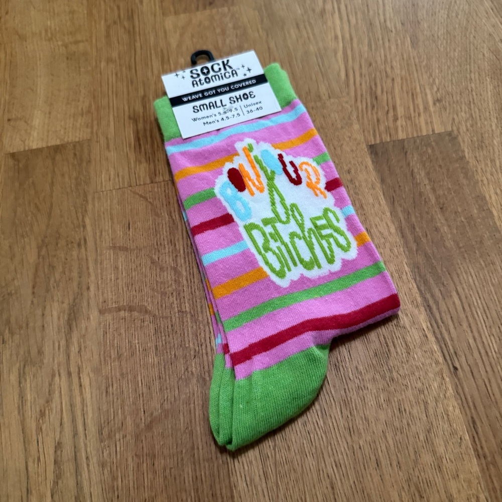 Sock Atomica Unisex Stripe Bonjour B!tches Socks NEW